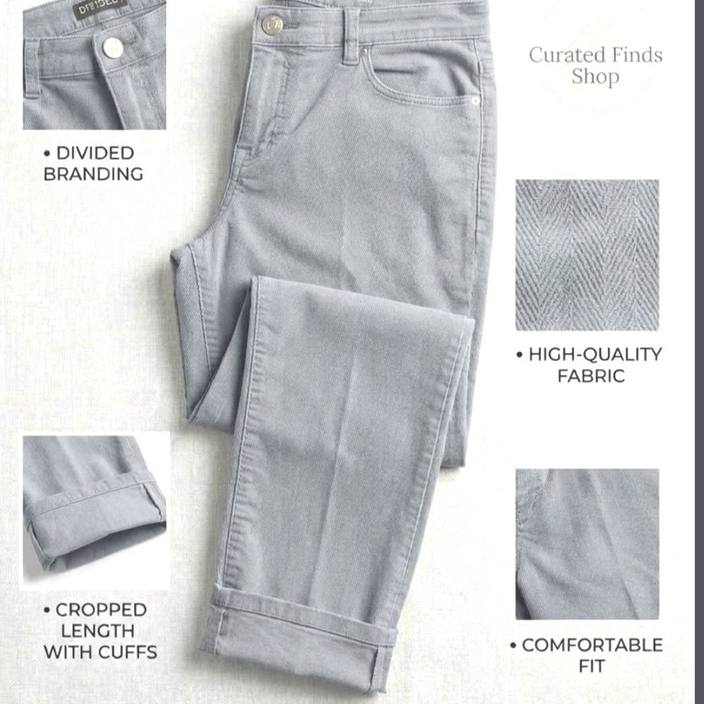 Style & Co Curvy Capri Pants light Grey Cuffed Cropped Trousers Size 12